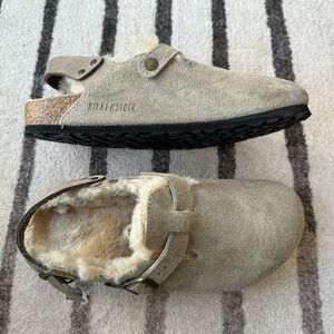 Birkenstock Beige Shearling Clogs
